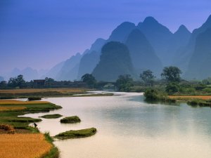 China, Guangxi Province, Baisha, rice cultivation along Yulong River
